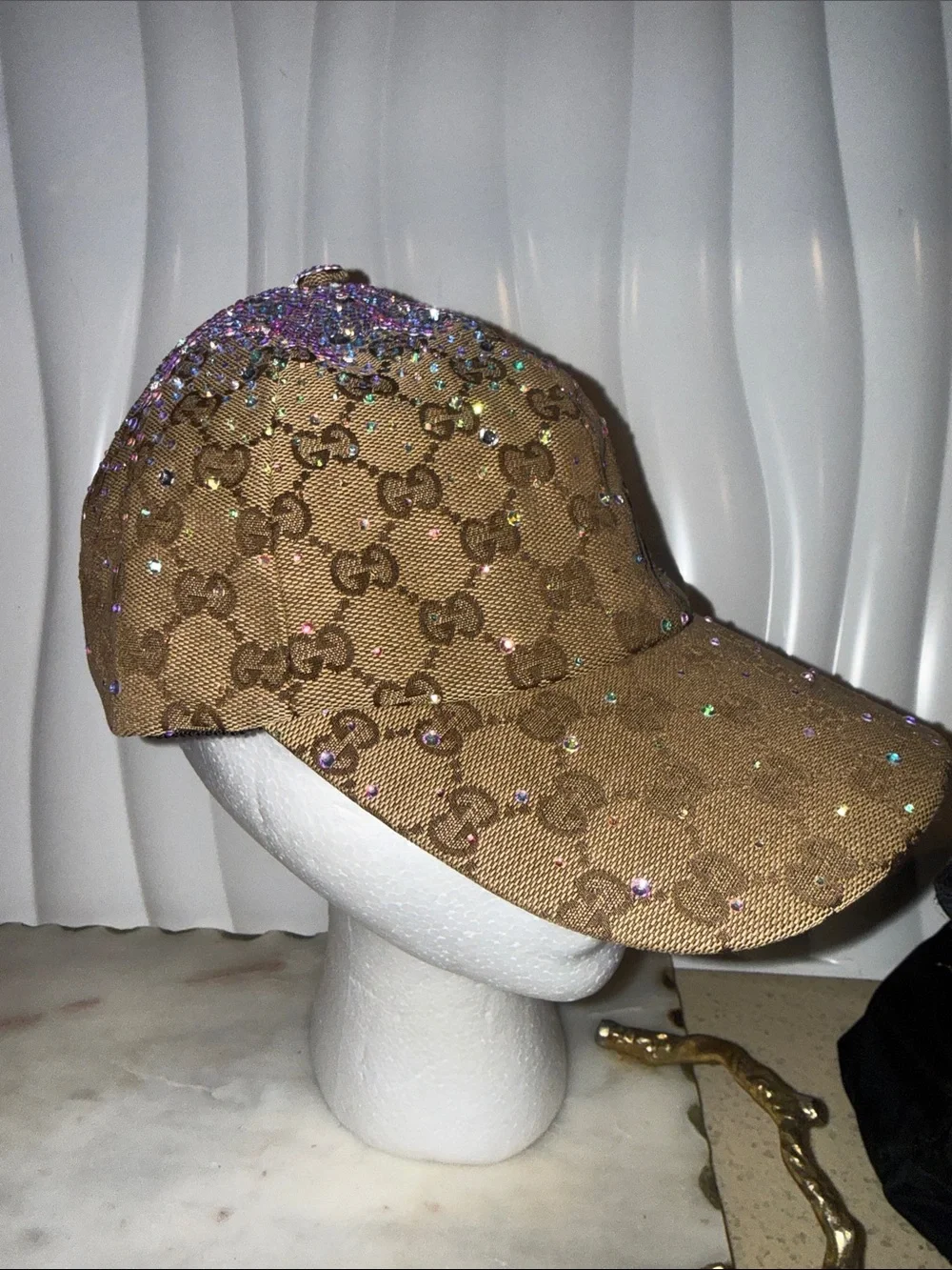 Gucci Brown GG Monogram Crystal Accent Baseball Cap